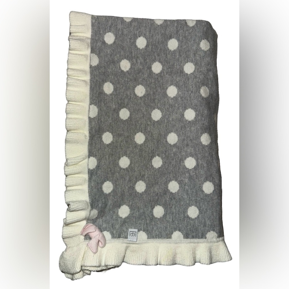 Elegant Baby Blanket Grey White Sweater Knit Polka Dot Cotton Reversible 40 x 36